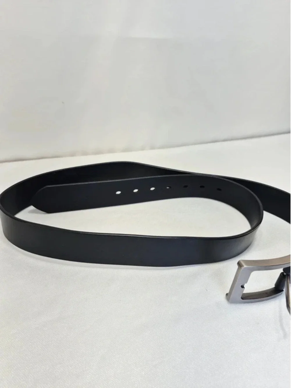 Men's 100% Italian Made Leather Black Belt Brushed Silver 1.5